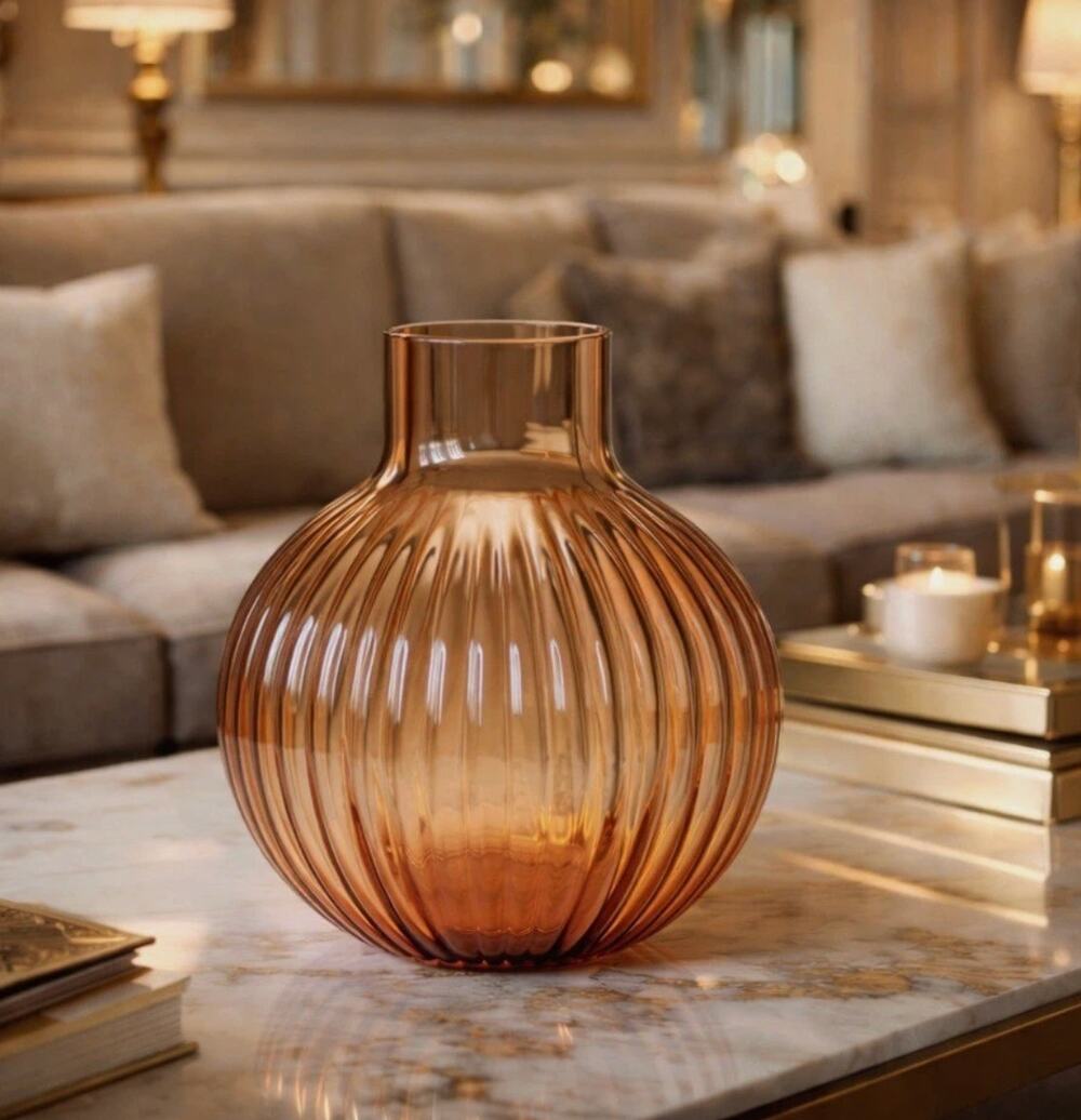 ROOM ESSENTIALS | SMALL ROUND ORANGE RIBBBED VASES | 4 COUNT